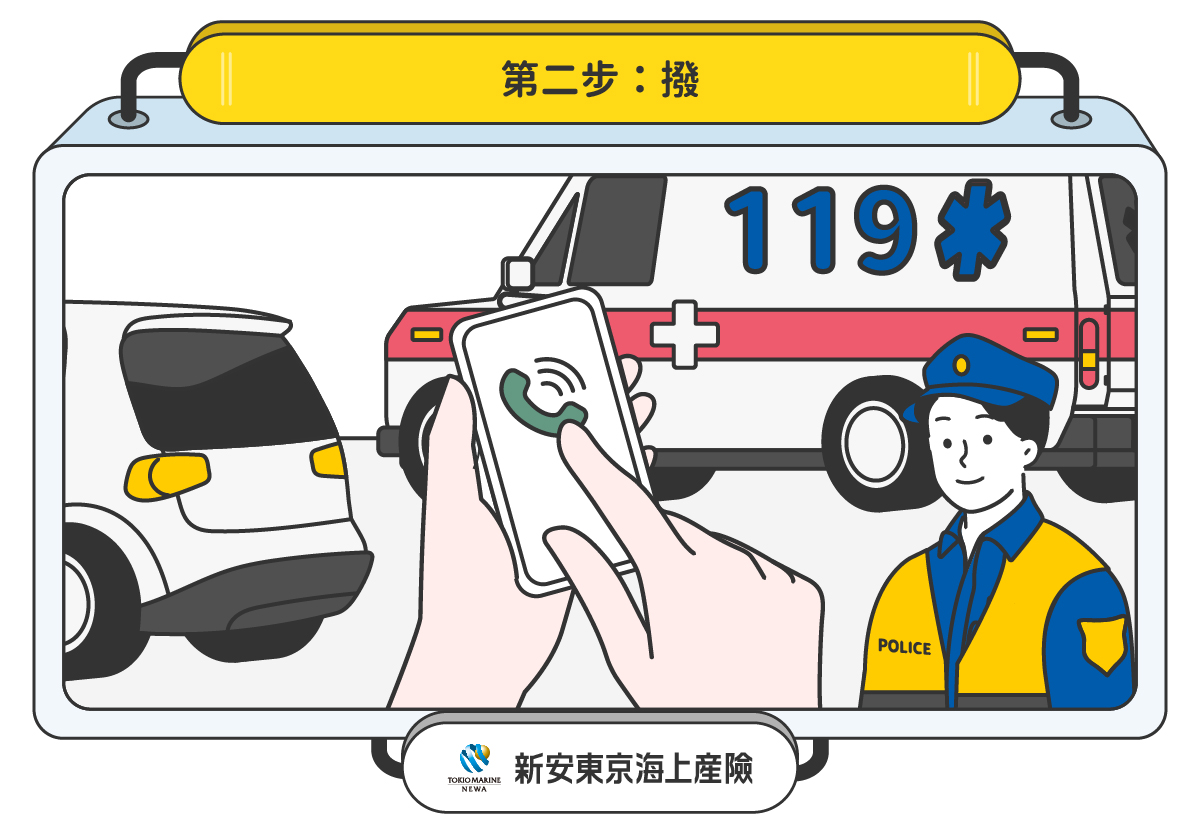人員打電話、救護車、警察到場的示意圖